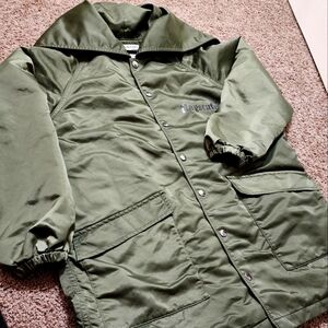 Flagstuff Japan Nylon Wind Resistant American Flag Bomber Jacket in Green